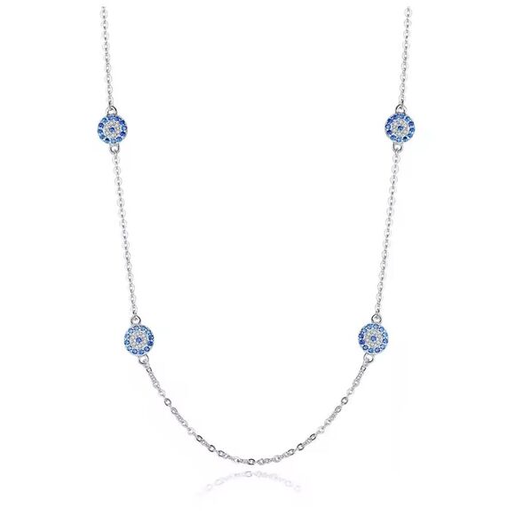 Evil Eye Blue Zircon Pendant Necklace 925 Sterling Silver Amulet - Picture 1 of 6